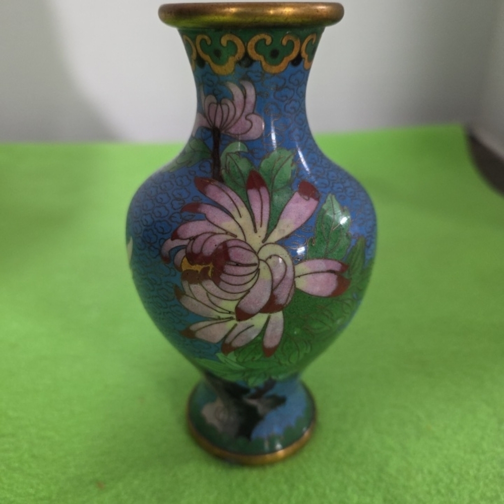Blue Floral Cloisonné Vase - Decorative Home Accent